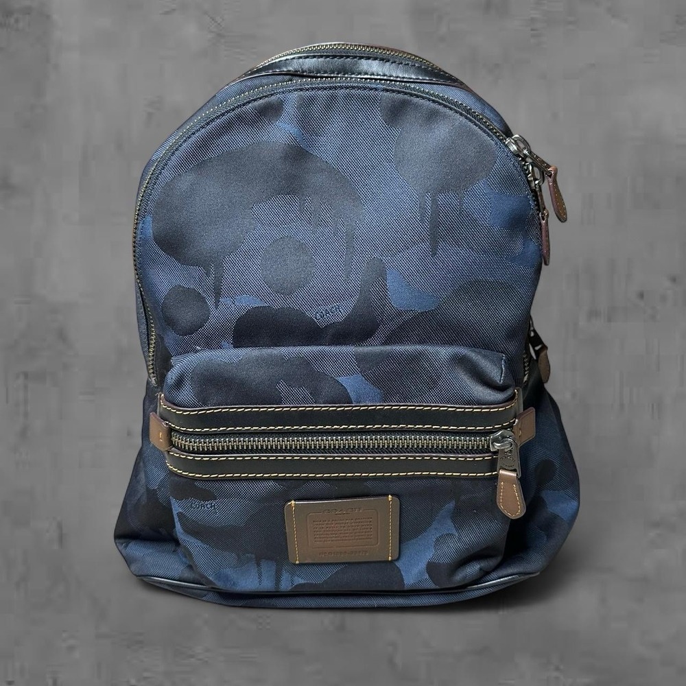 Coach men's Academy canvas backpack with camo blue print